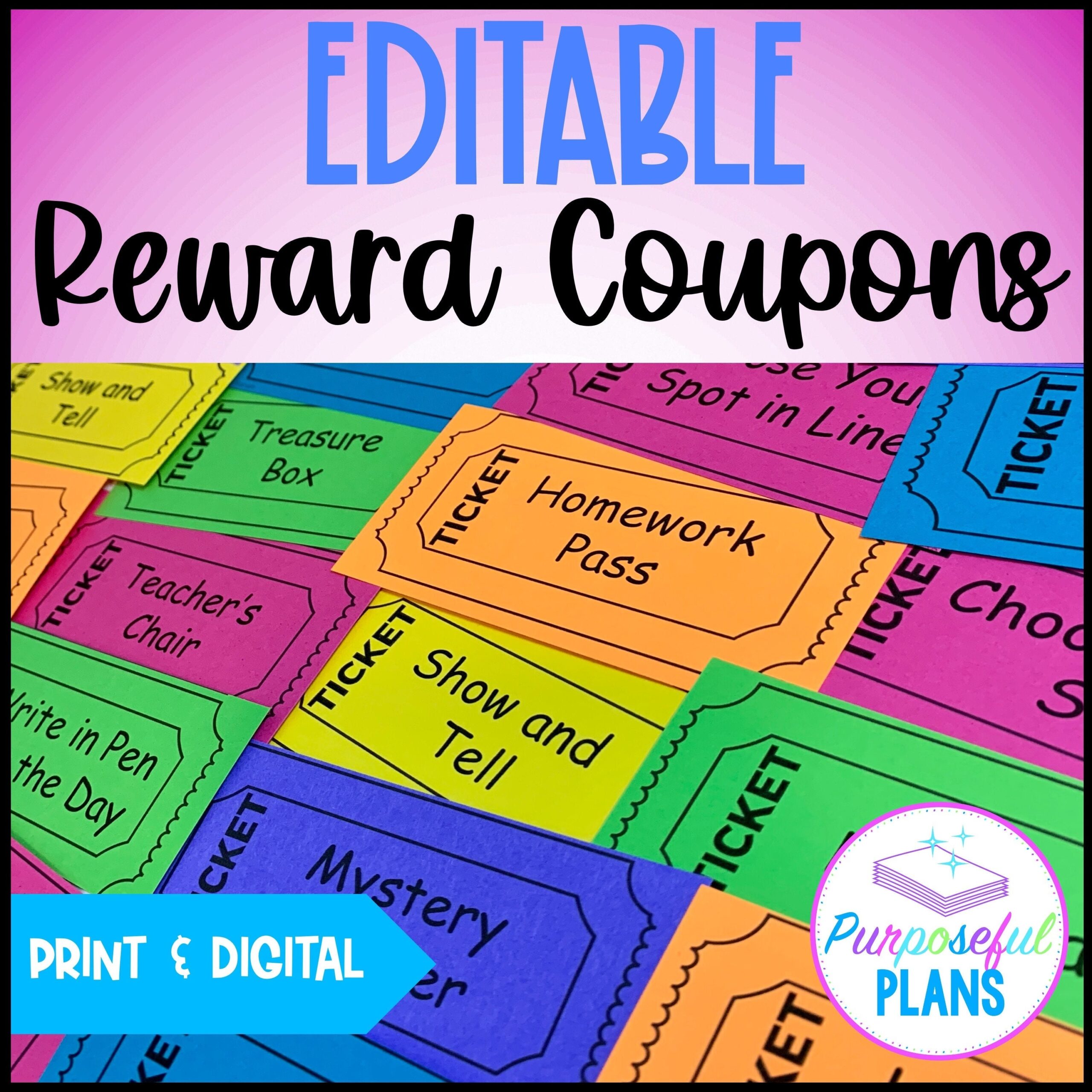 EDITABLE Reward Coupons Incentive Tickets For Positive Classroom 