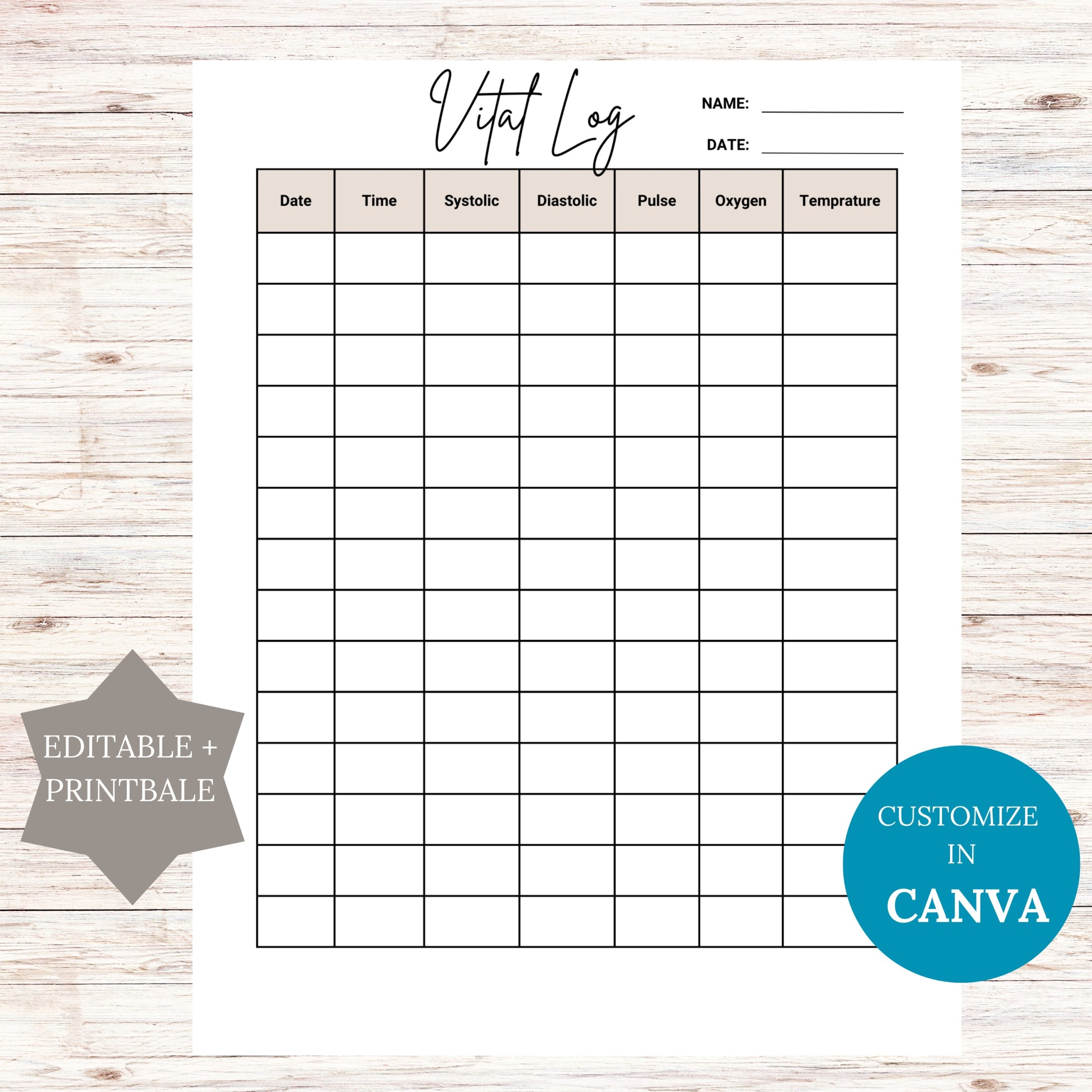 Editable Vital Signs Log Printable