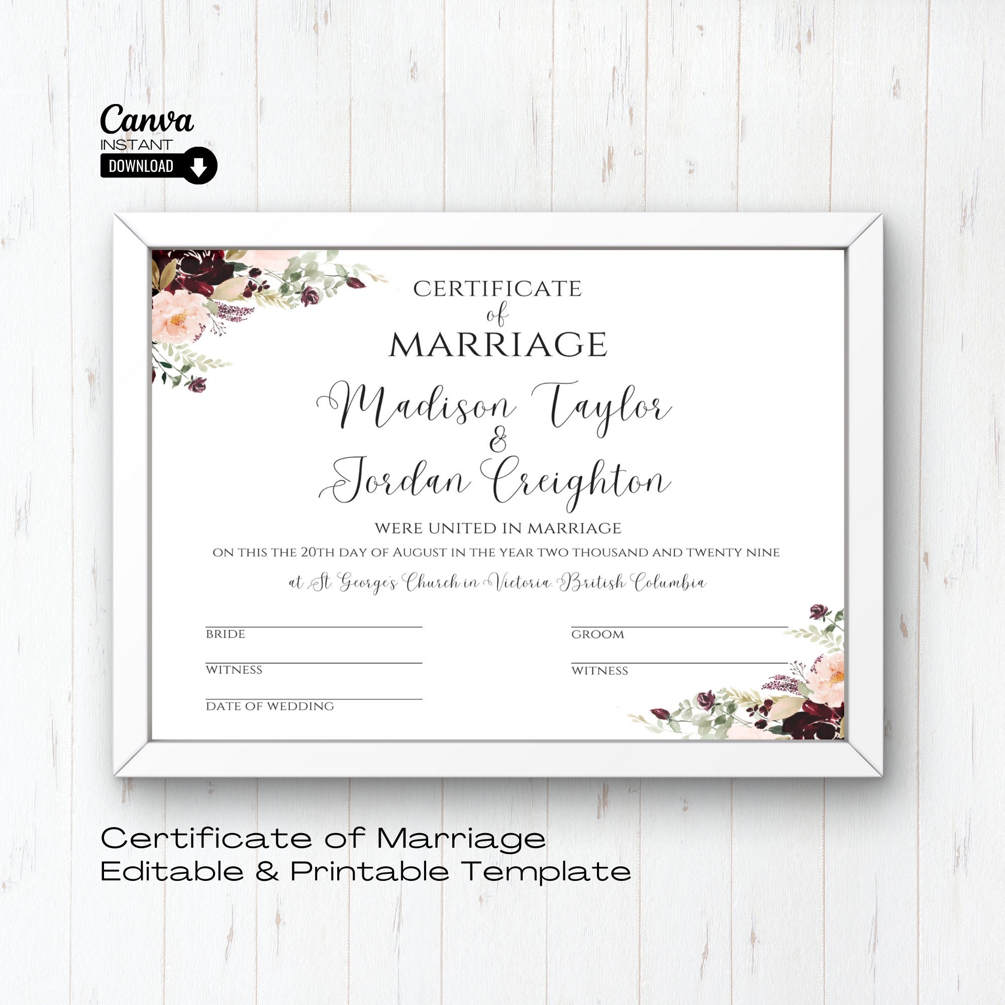 Editable Wedding Certificate Template Marriage Certificate 