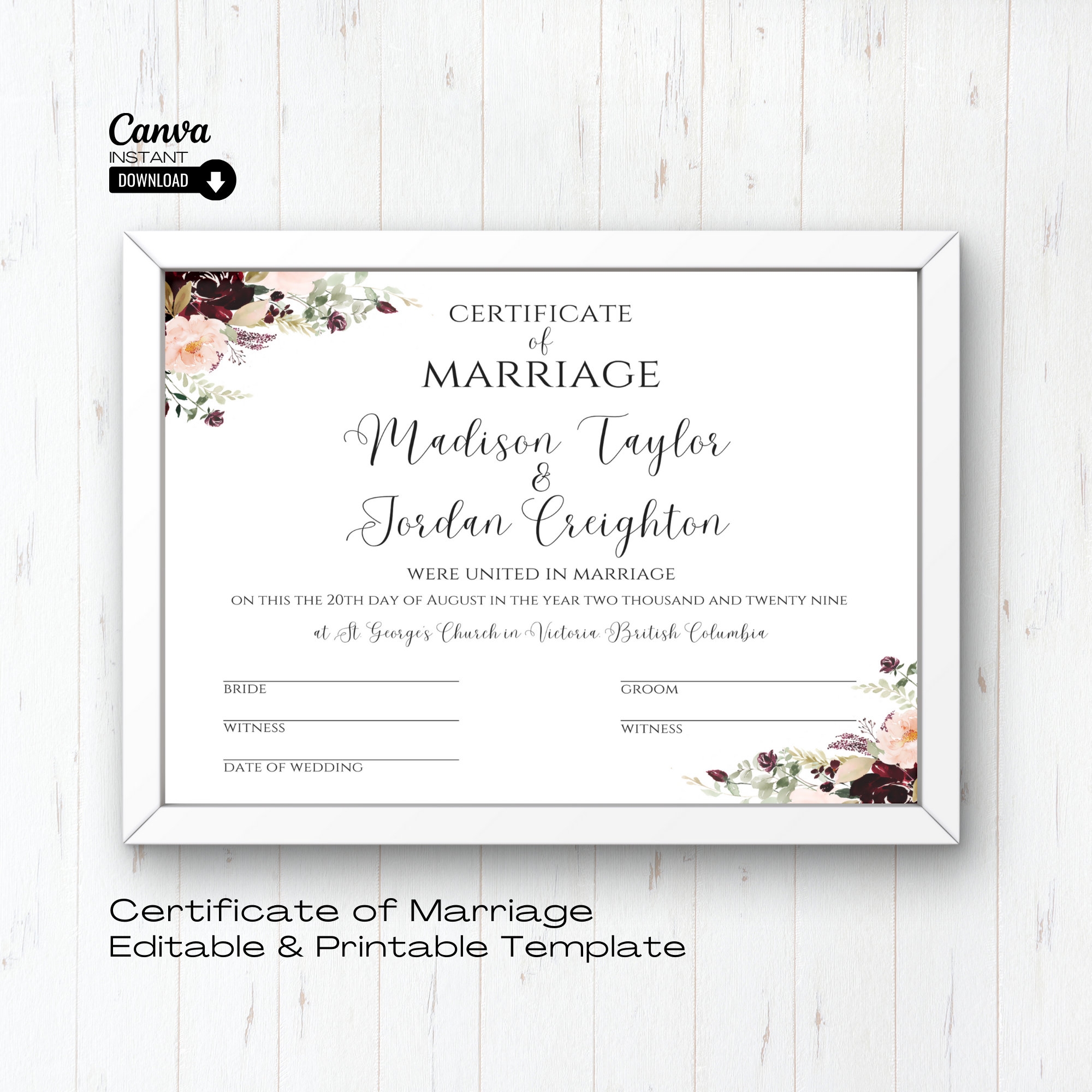 Editable Wedding Certificate Template Marriage Certificate Editable Wedding Certificate Template Marriage Certificate