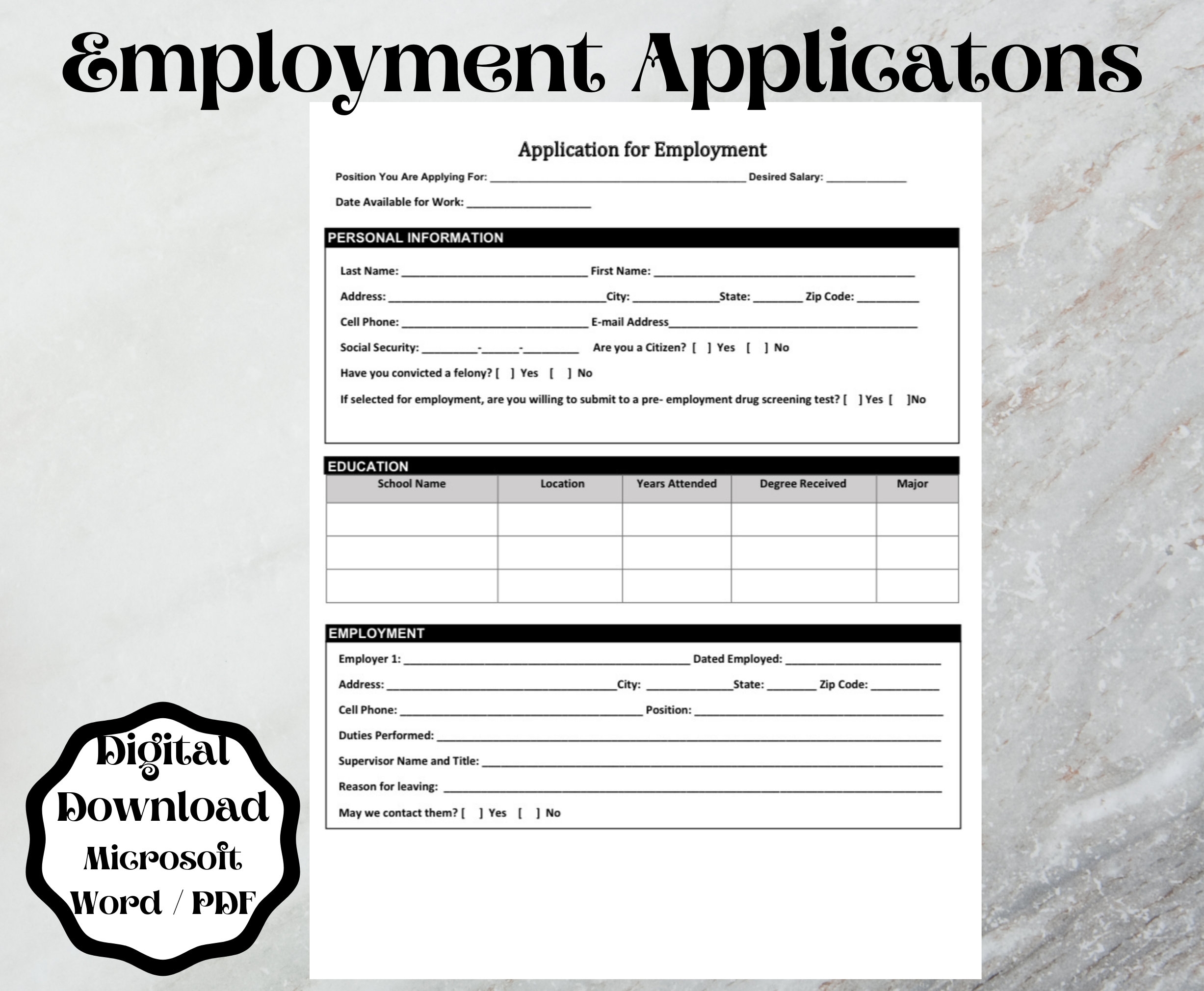 Employment Application Form Template Word Printableu0026 Editable 