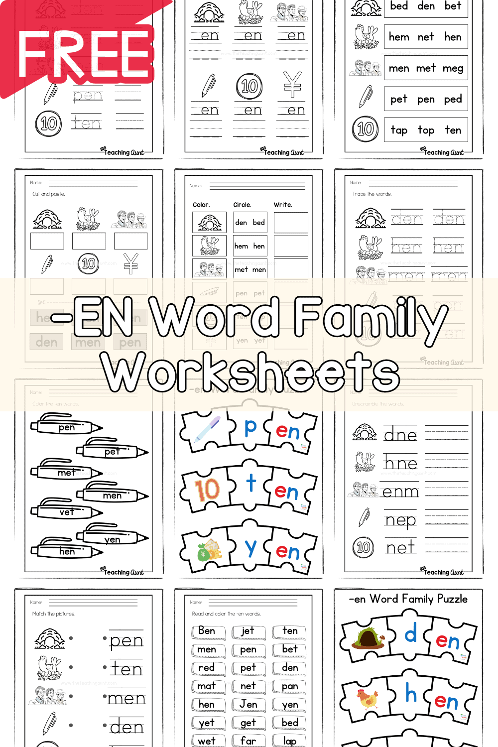 EN Word Family Worksheets The Teaching Aunt