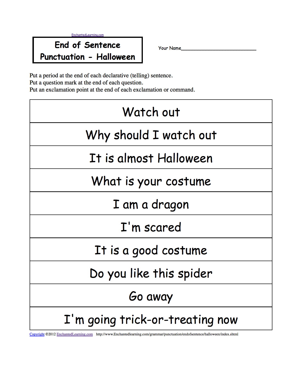 End Of Sentence Punctuation Printable Worksheets EnchantedLearning
