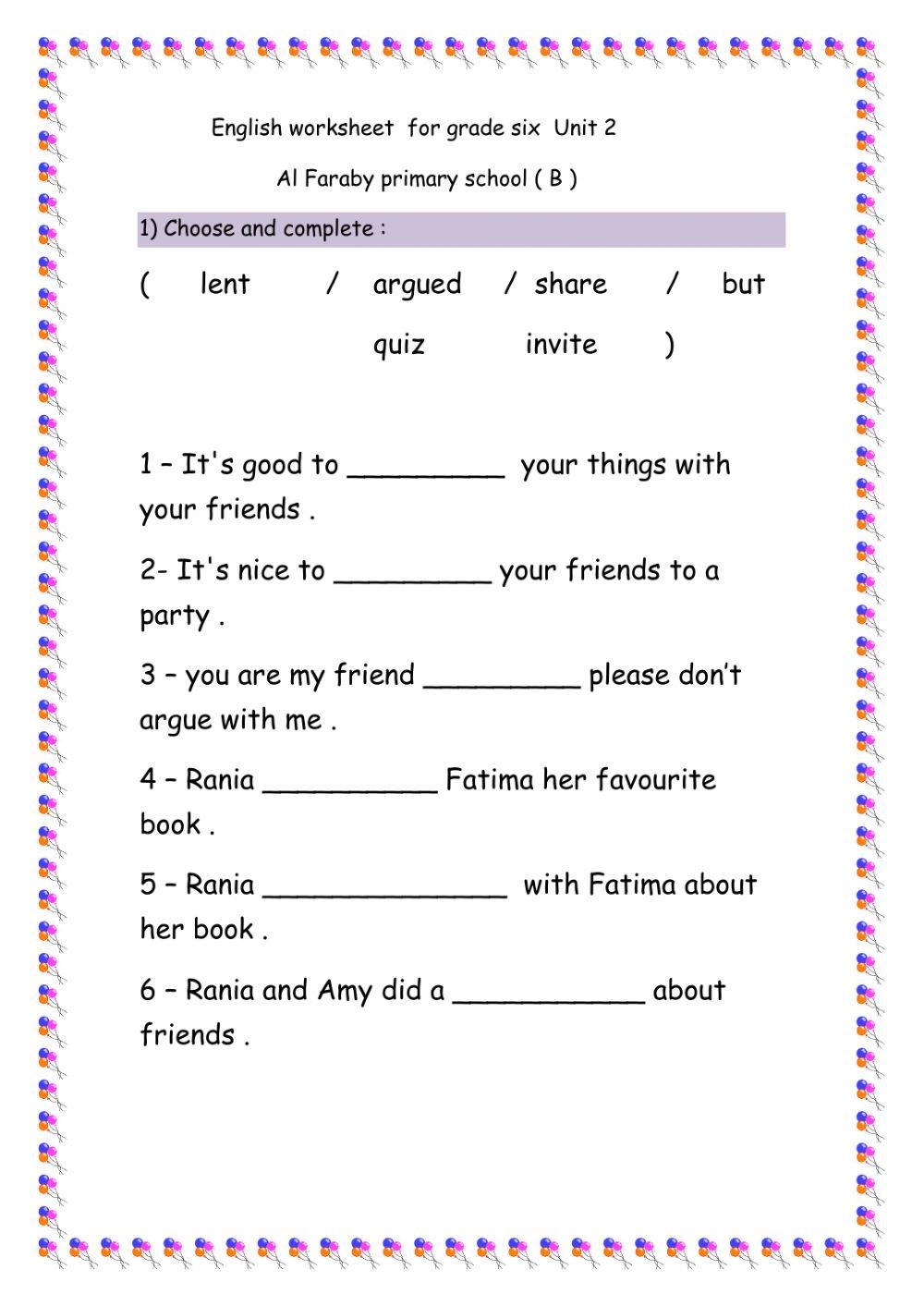 English Worksheet Grade 6 Worksheet Live Worksheets Worksheets 