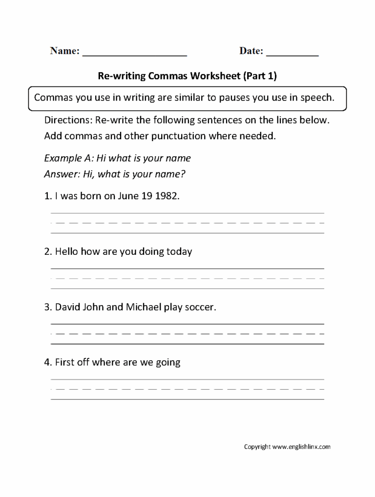 Englishlinx Commas Worksheets