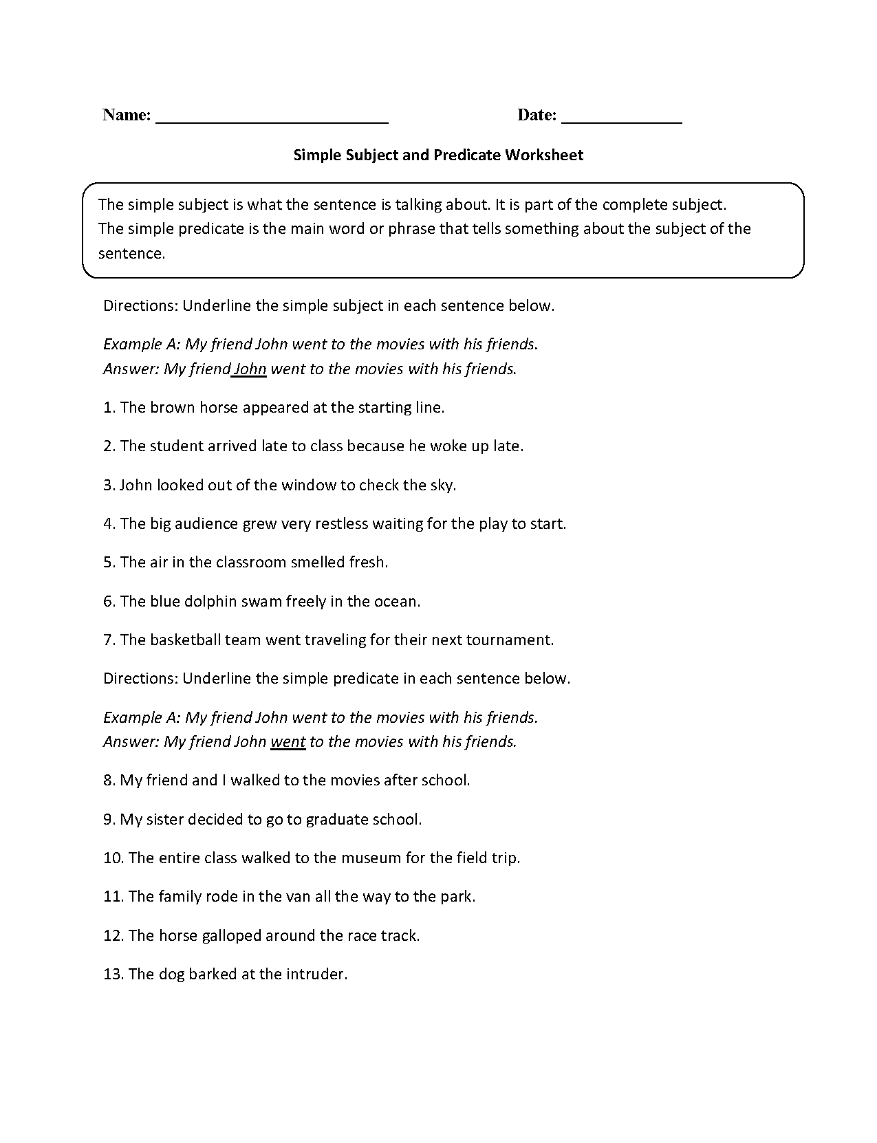 Free Printable Worksheets Compound Subjects