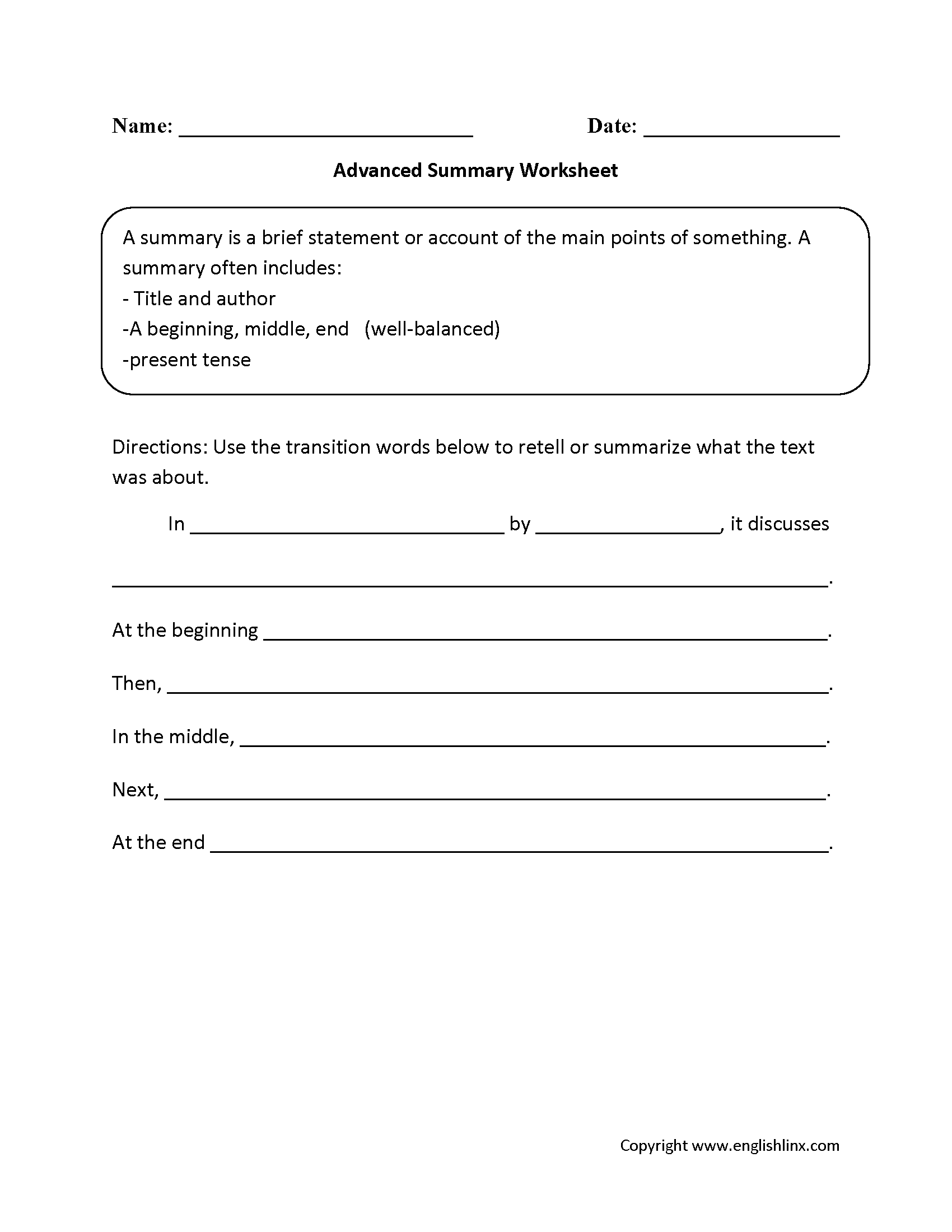 Englishlinx Summary Worksheets Englishlinx Summary Worksheets