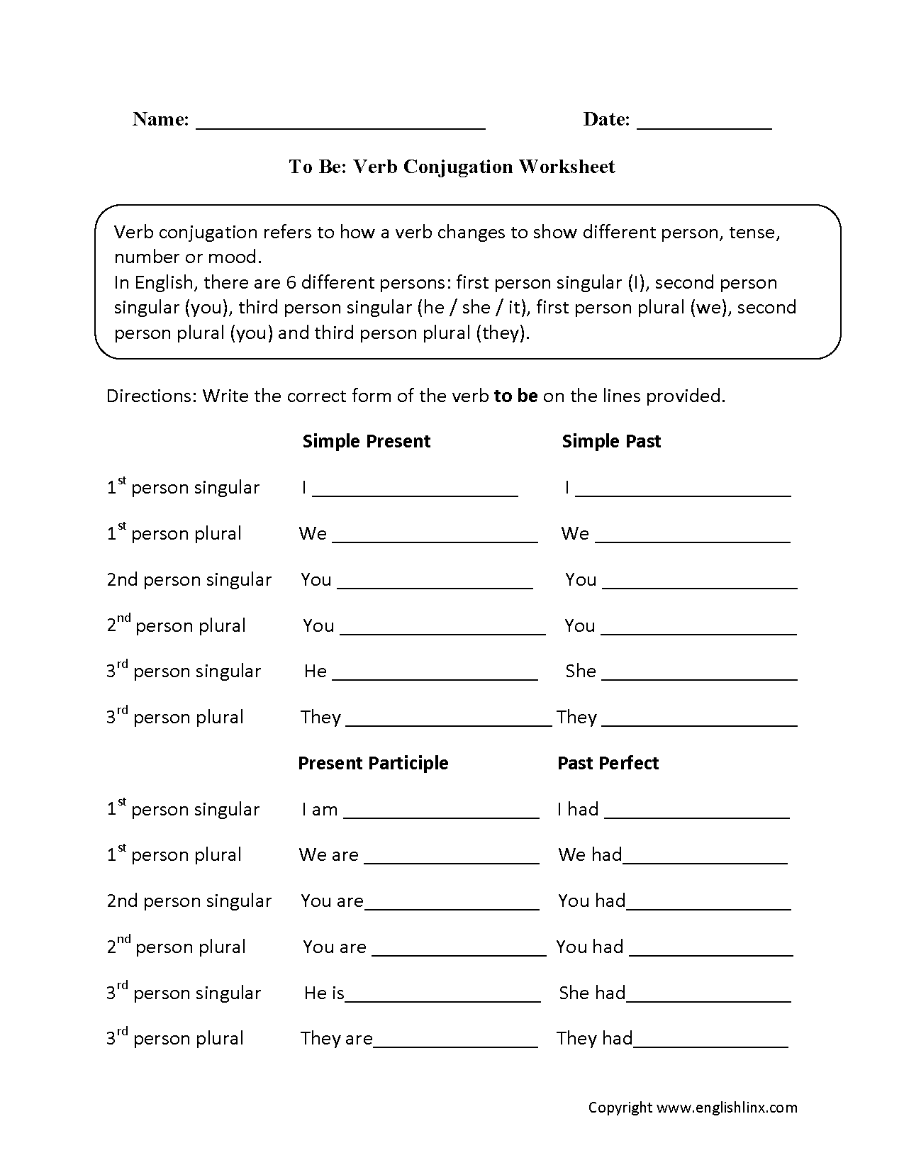 Englishlinx Verbs Worksheets