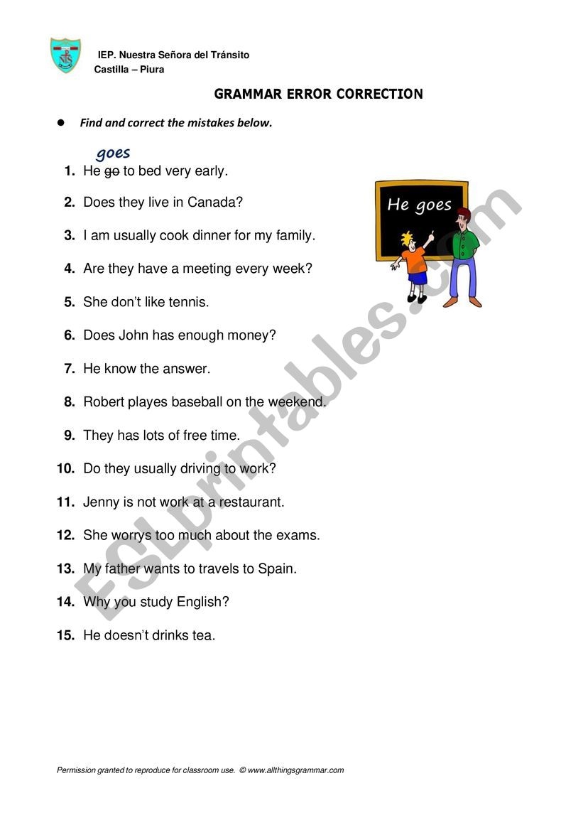 Error Correction ESL Worksheet By Keani75