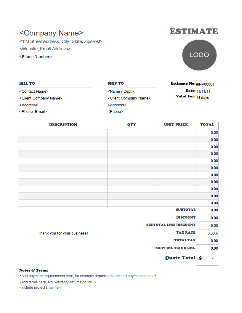 Free Blank Printable Contractor Estimate Form