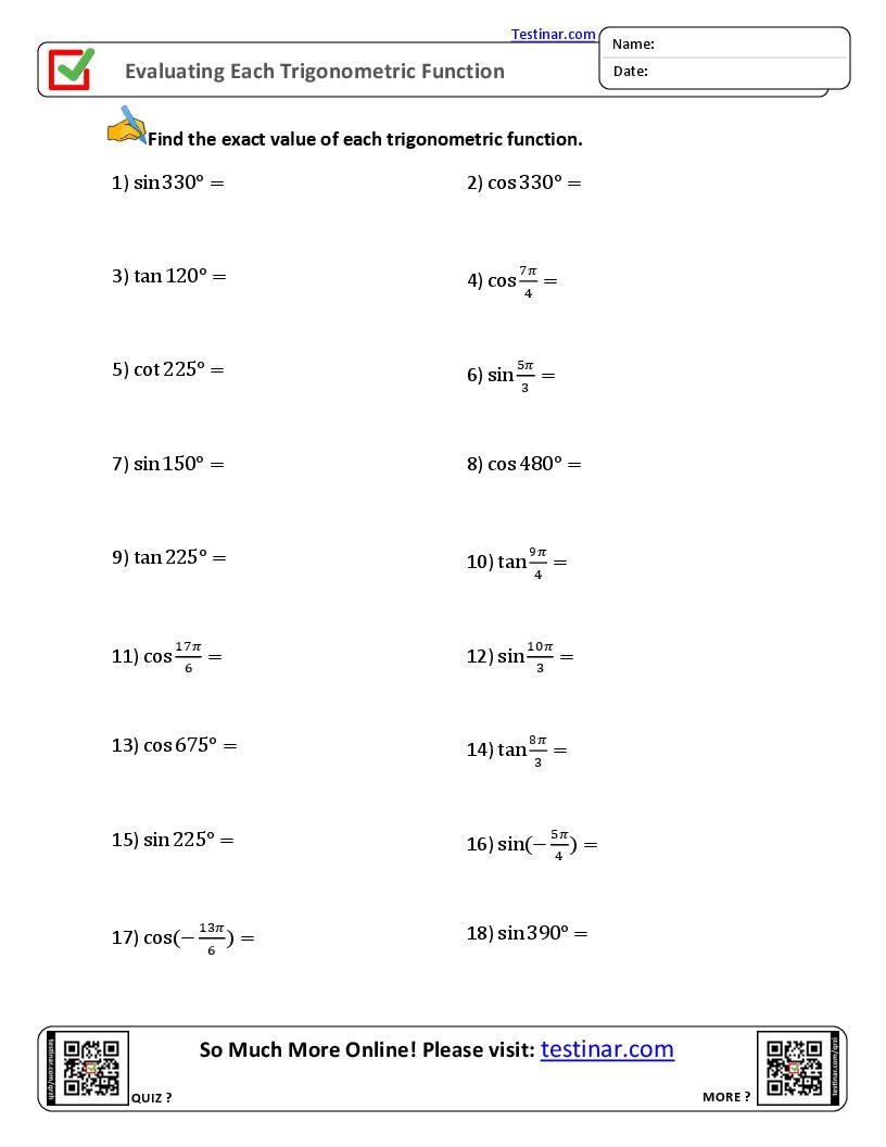 Free Printable Worksheets On Evaluating Functions