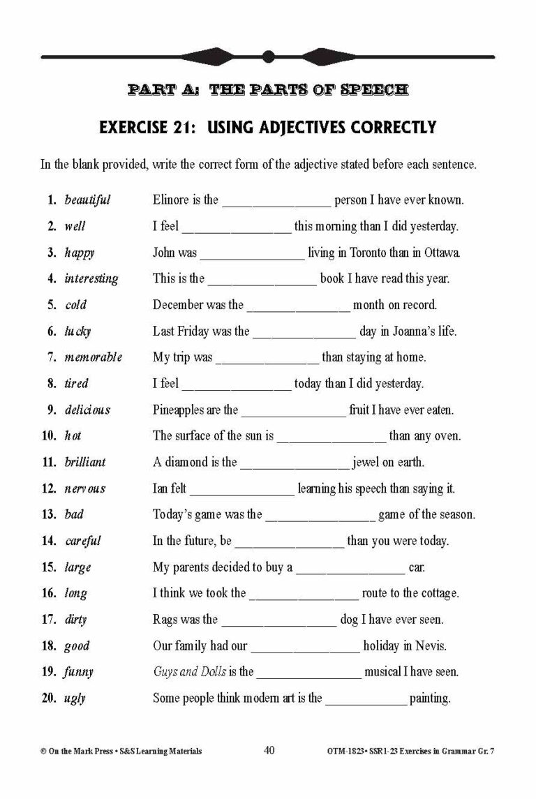Exercises In Grammar Grade 7 Worksheets Library