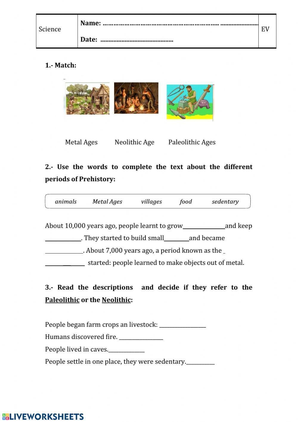 Exploring Prehistoric Times Engaging Worksheet Activities