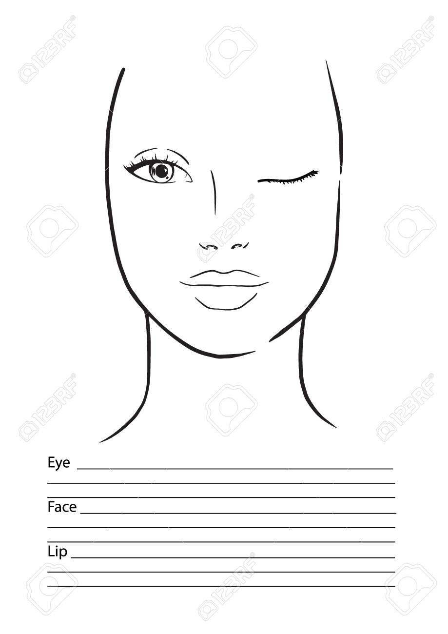 Face Chart Makeup Artist Blank Template Vector Illustration 