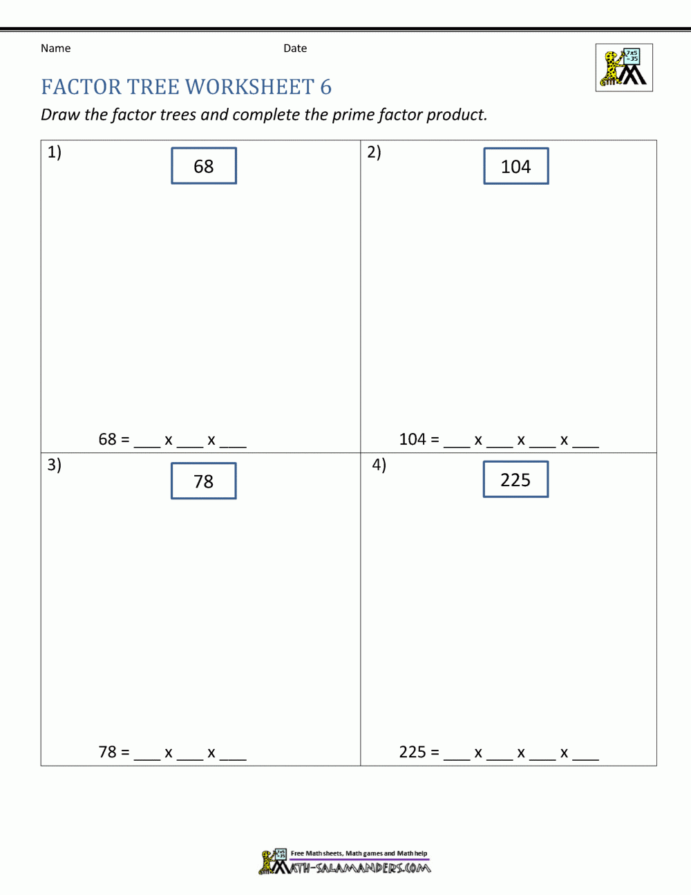 Factor Tree Worksheets Page