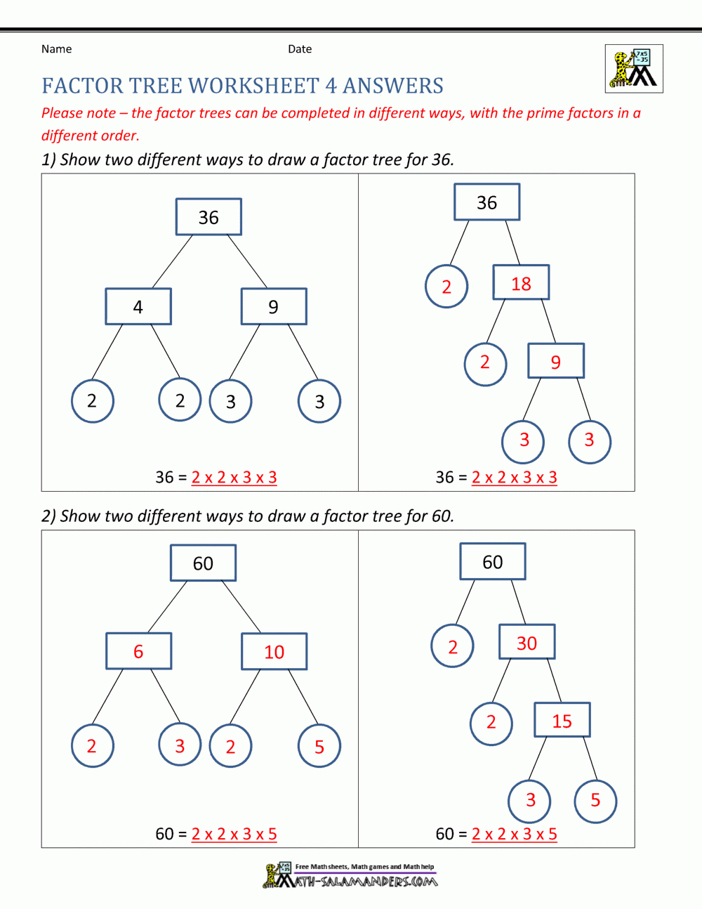 Free Printable Blank Factor Trees