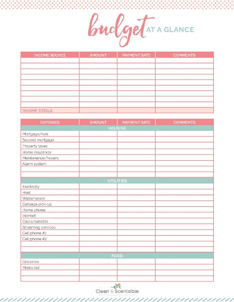 Free Printable Worksheets Budgeting