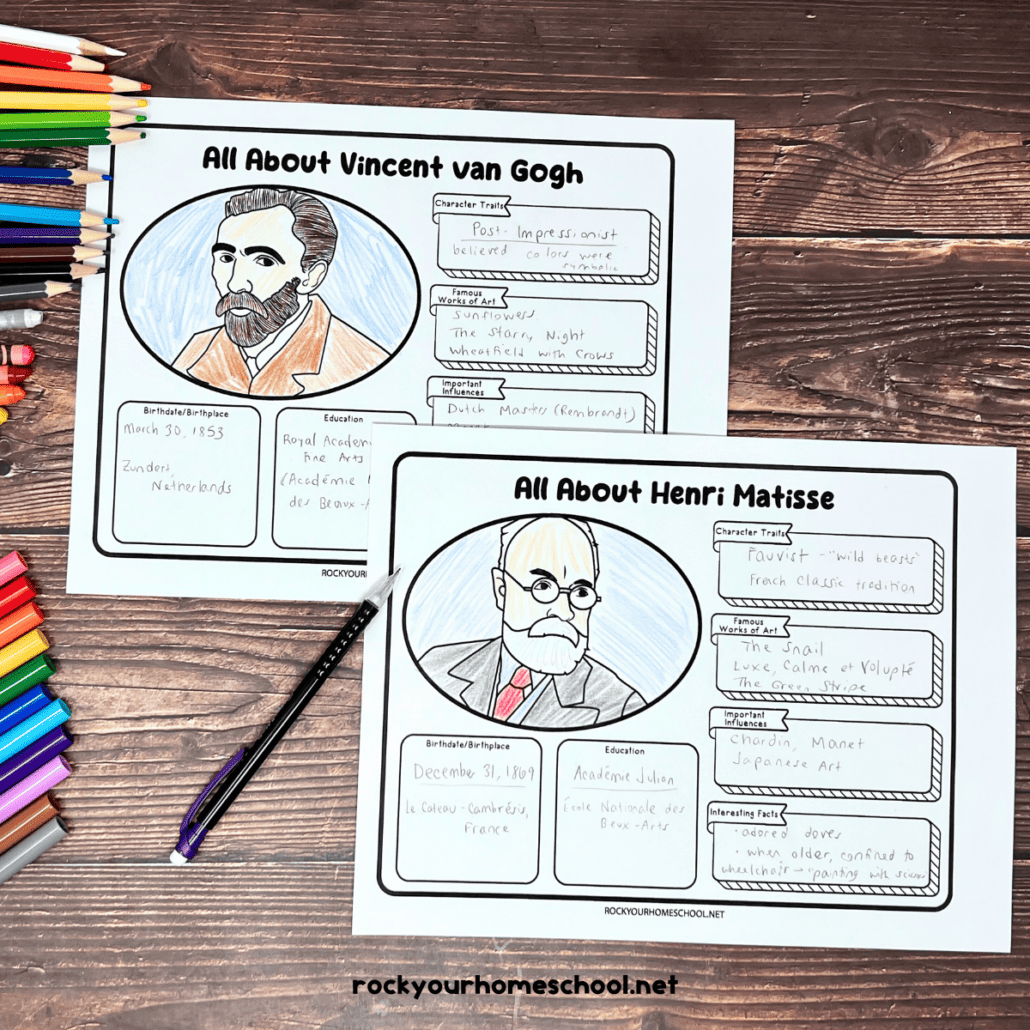 Free Printable Worksheets Famous Artists