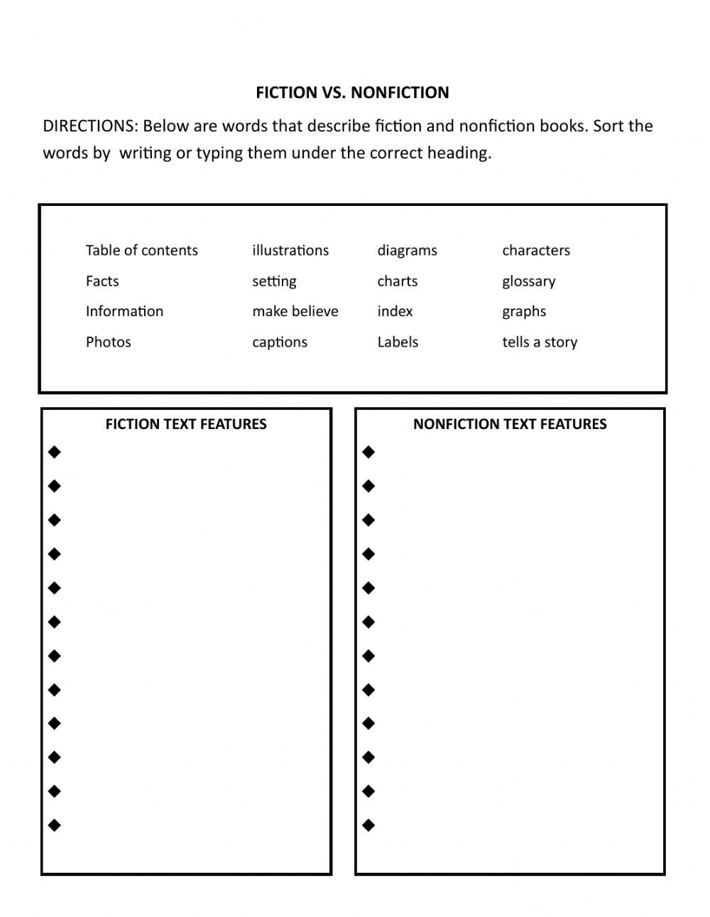 Fiction Vs Nonfiction Worksheet Understanding Literary Genres