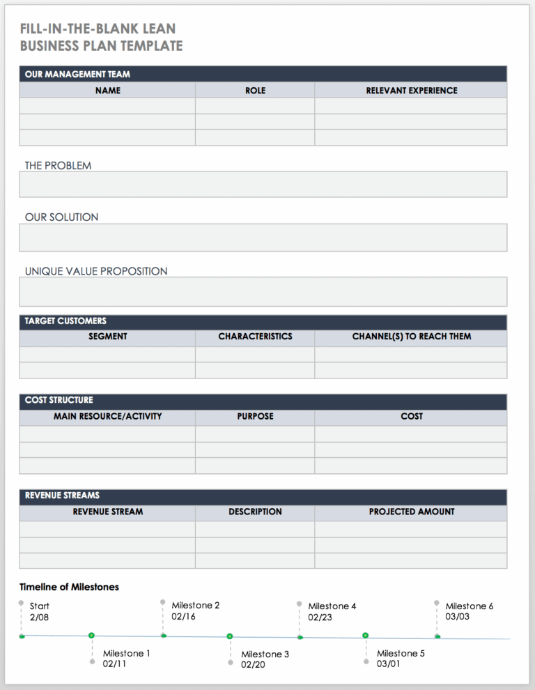 Fill In the Blank Business Plans Smartsheet