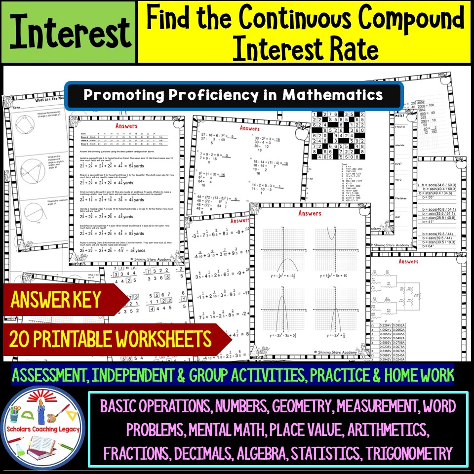 FIND THE CONTINUOUS COMPOUND INTEREST RATE PROBLEMS Math 