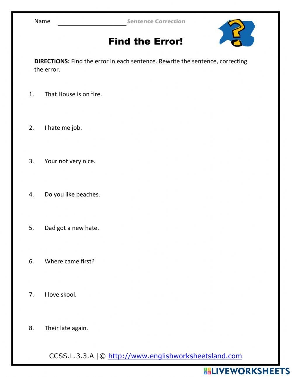 Free Printable Worksheet With Errors