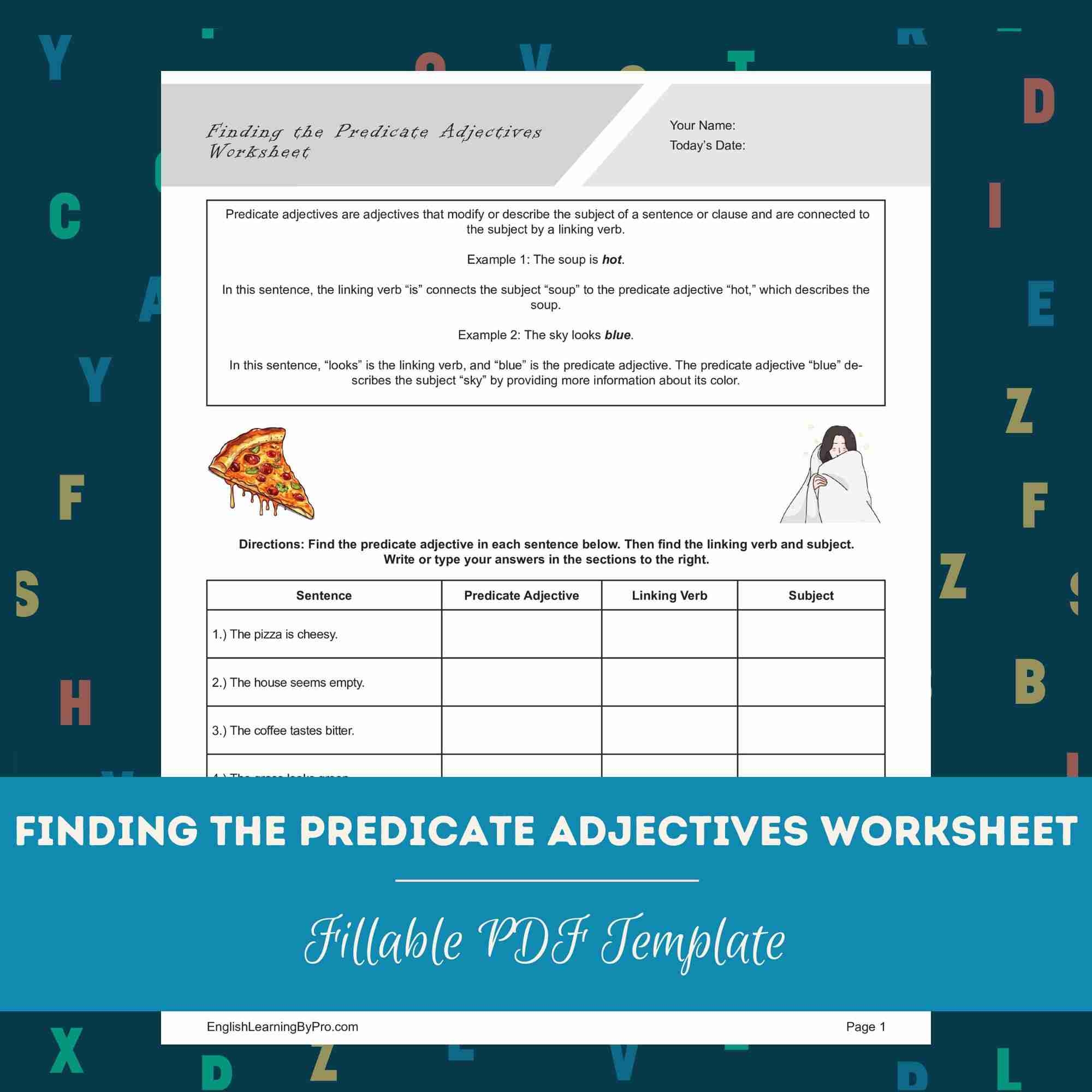 Finding The Predicate Adjectives Worksheet Editable Fillable Printable PDF 