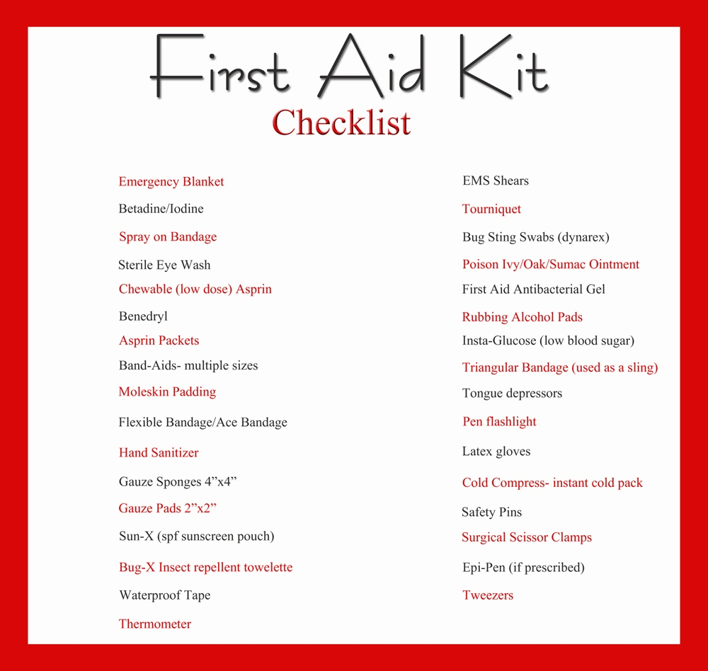 Free Printable Blank First Aid Checklist
