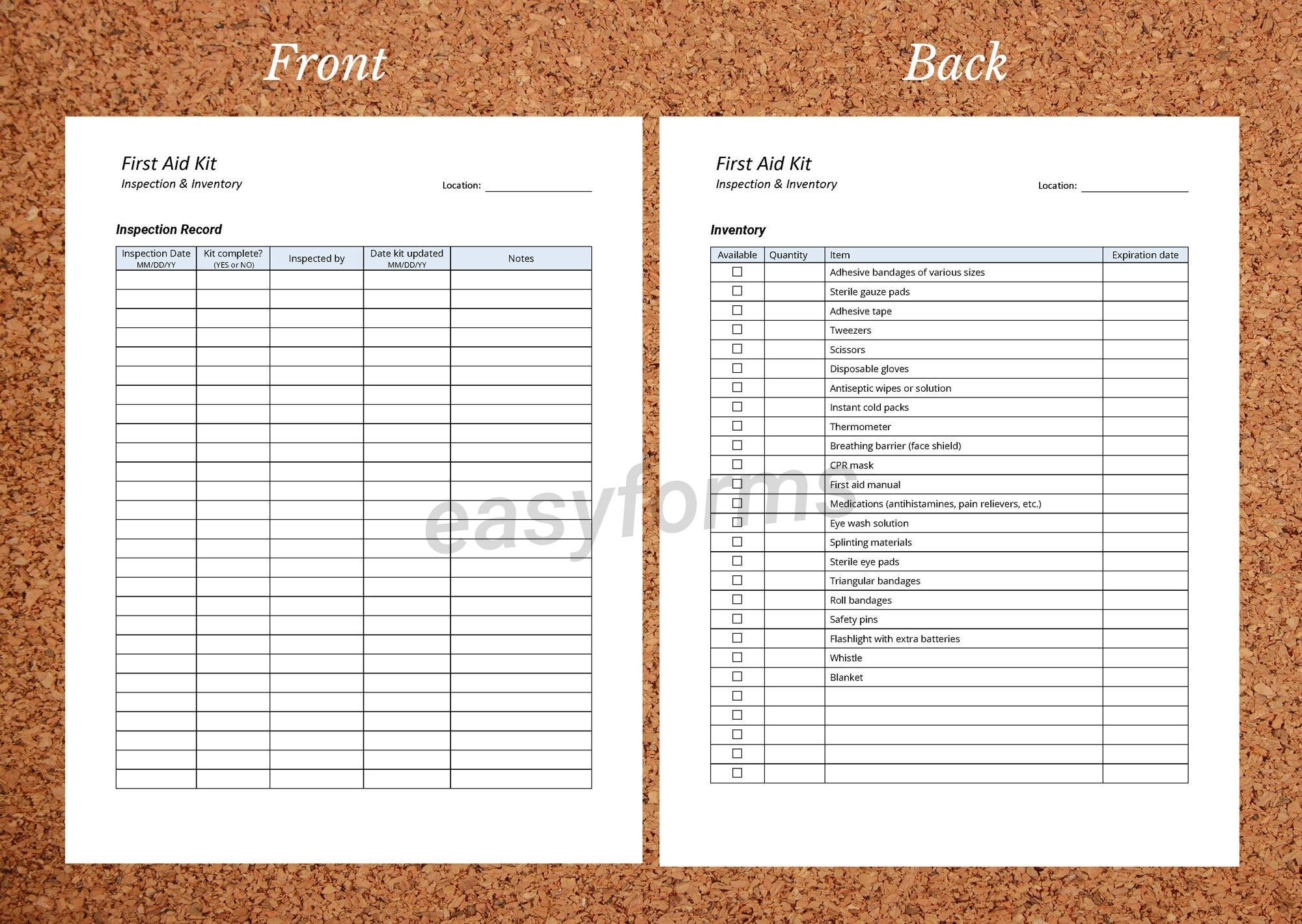 First Aid Kit Inspection Record First Aid Kit Checklist First 