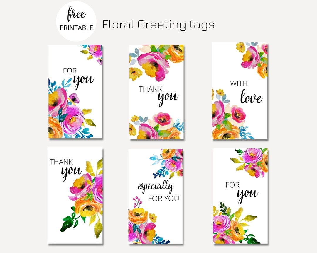 Floral Greeting Tags Free Printable Gift Tags Print Labels Digital Download Etsy