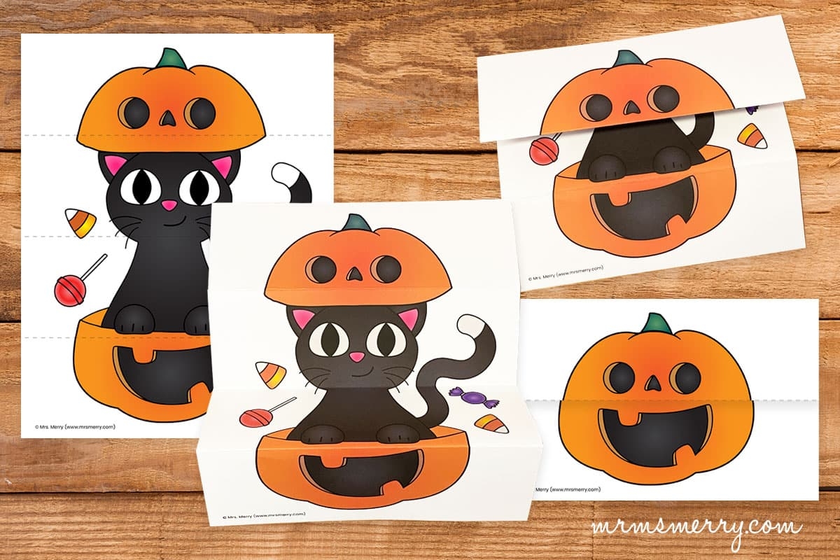 Folding Surprise Halloween Pumpkin Craft Printable Mrs Merry