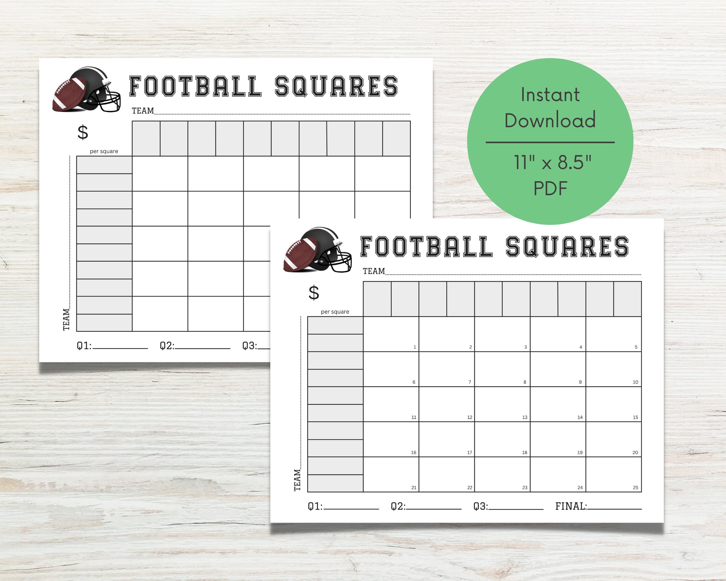 Football Squares Printable Football Square Fundraiser 25 Square Football Board Football Square Template Football Pool Template Grid Etsy