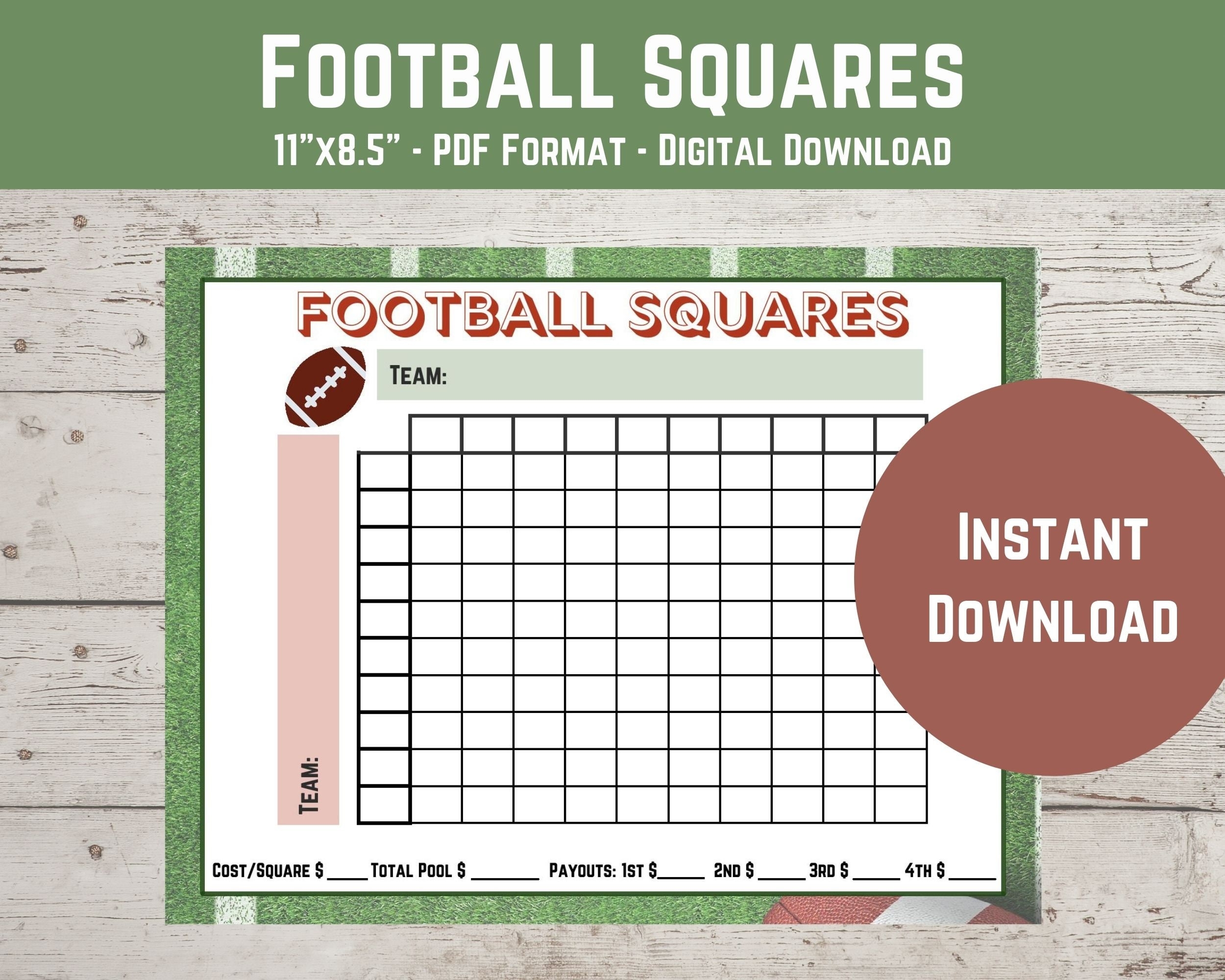 Football Squares Printable Template 100 Square Grid For Football Betting Download And Print Etsy