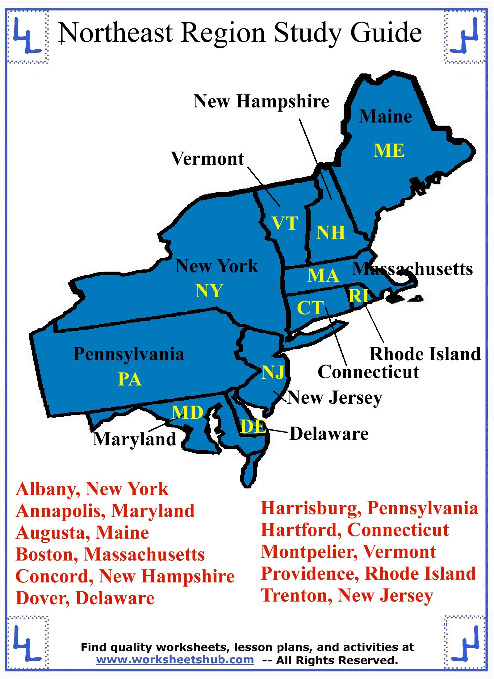 Free Printable Blank Northeast Region Map