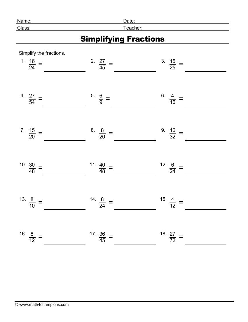 Free Printable Worksheets Fractions All Operations