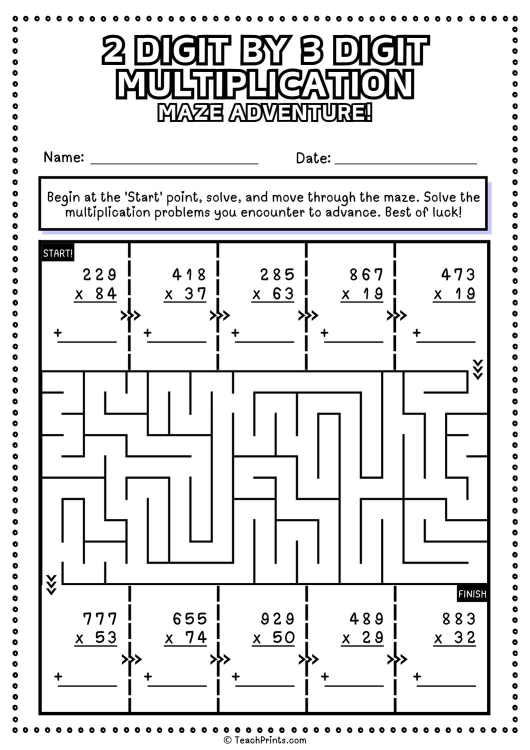 Free 2 Digit By 3 Digit Multiplication Worksheets Teach Prints