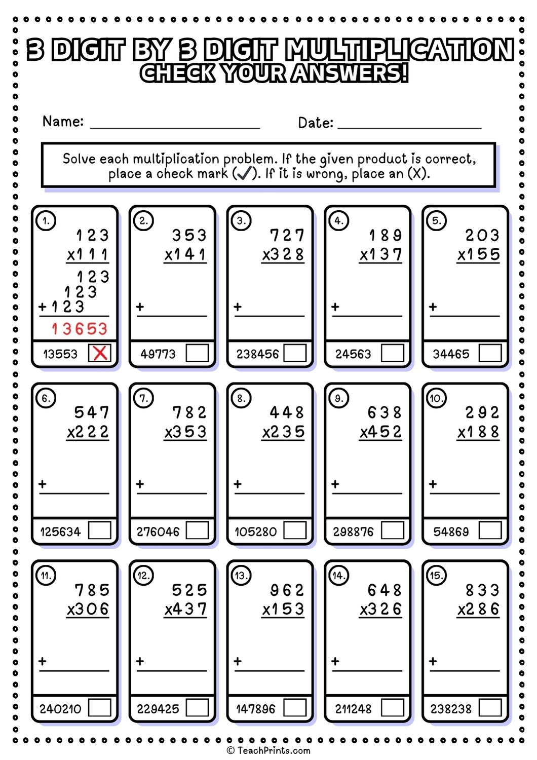 Free 3 Digit By 3 Digit Multiplication Worksheets Teach Prints