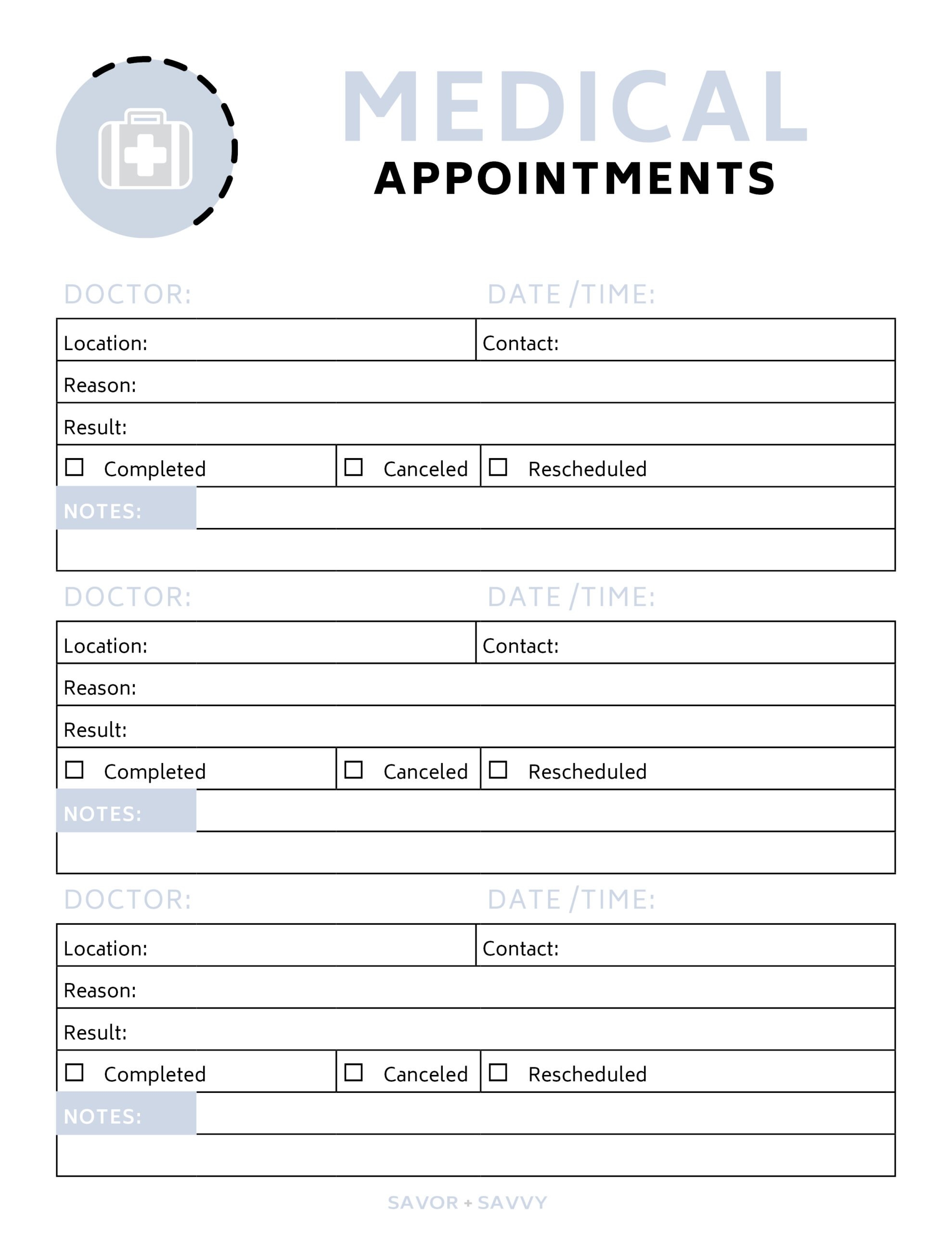 Free 4 Page Medical Binder Printable Savor Savvy