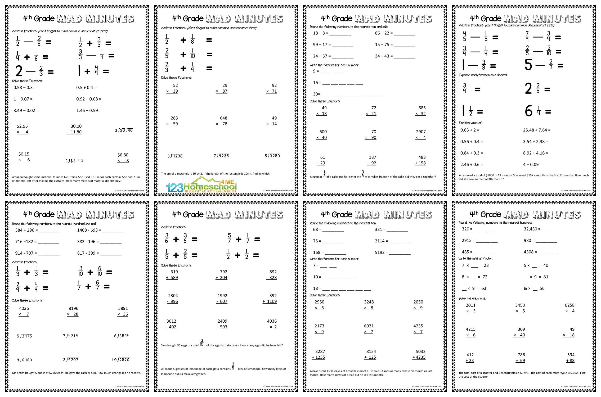 Free Printable Worksheets Math 4th Grade
