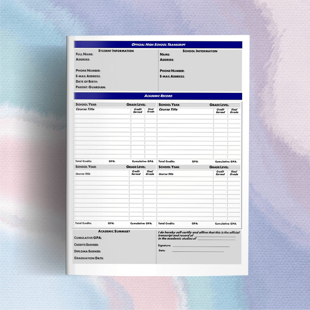 FREE Academic Transcript Template All In One Curriculum