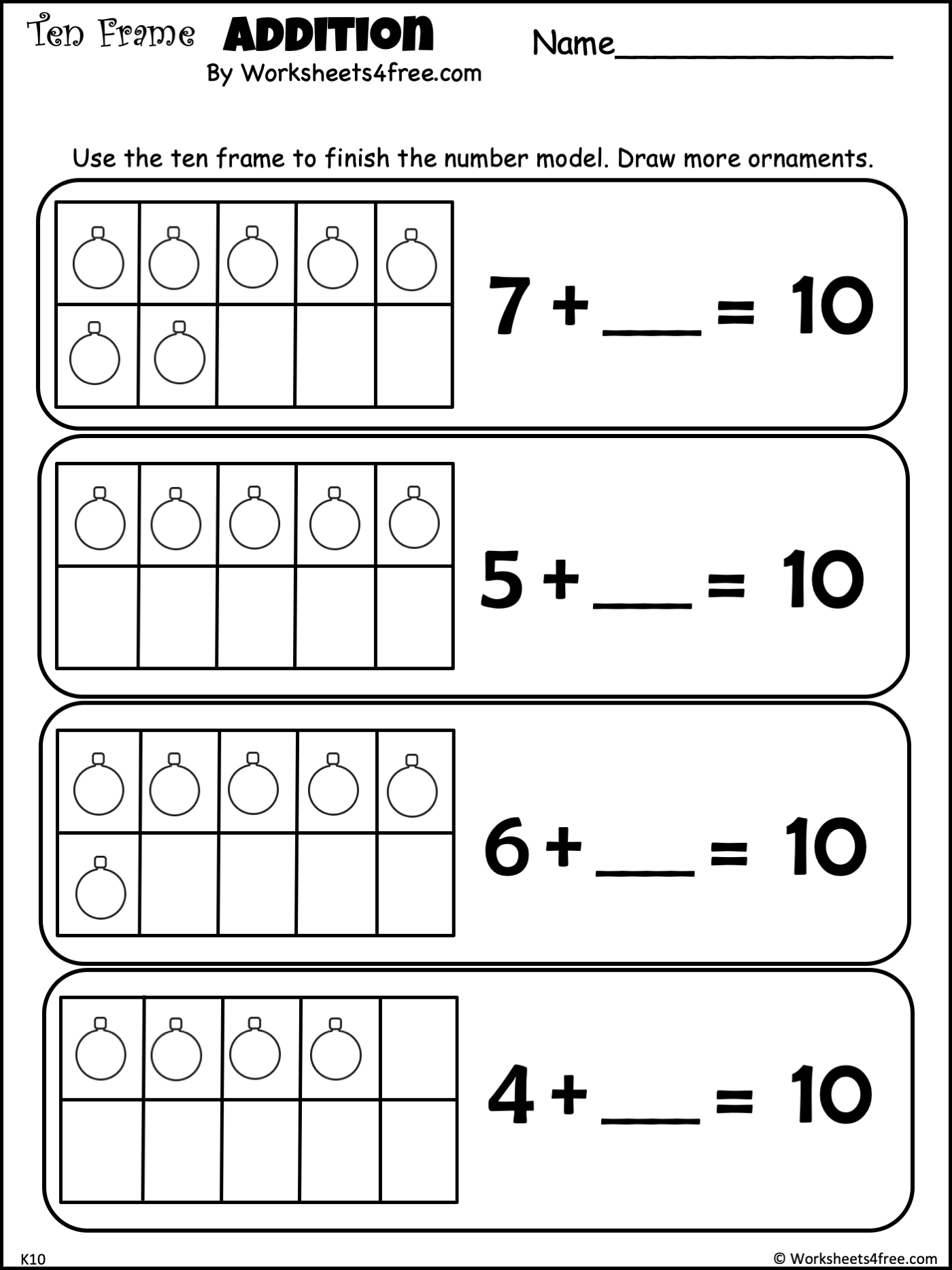 Free Addition To 10 Ten Frames Worksheet Worksheets4Free