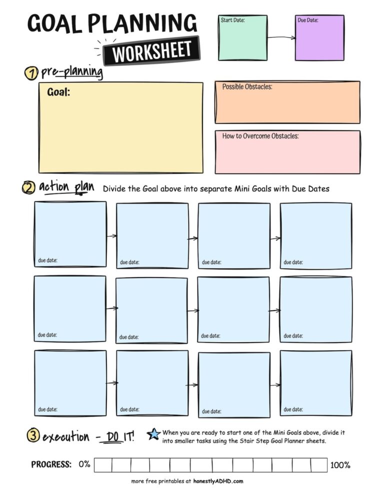 Free ADHD Goal Setting Worksheets Easily Break Down Tasks 