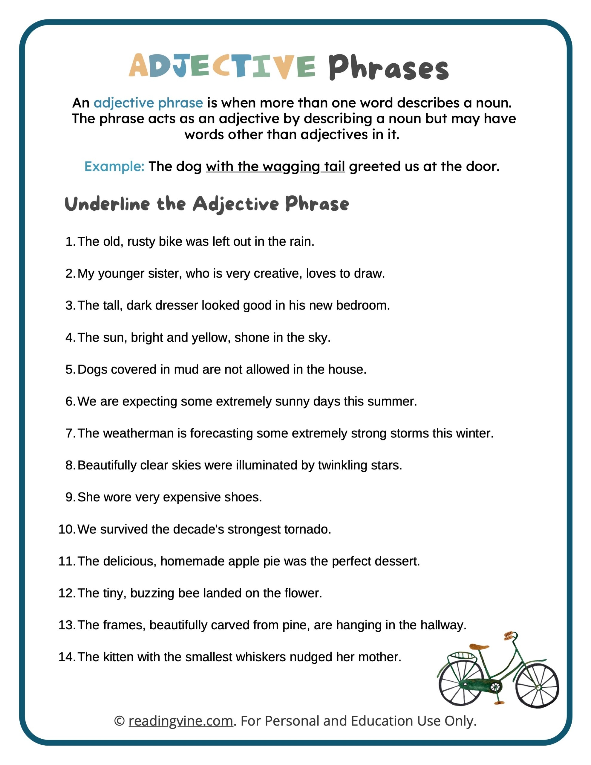 Free Adjective Phrases Worksheet Download Free Adjective Phrases Worksheet Png Images Free Worksheets On Clipart Library