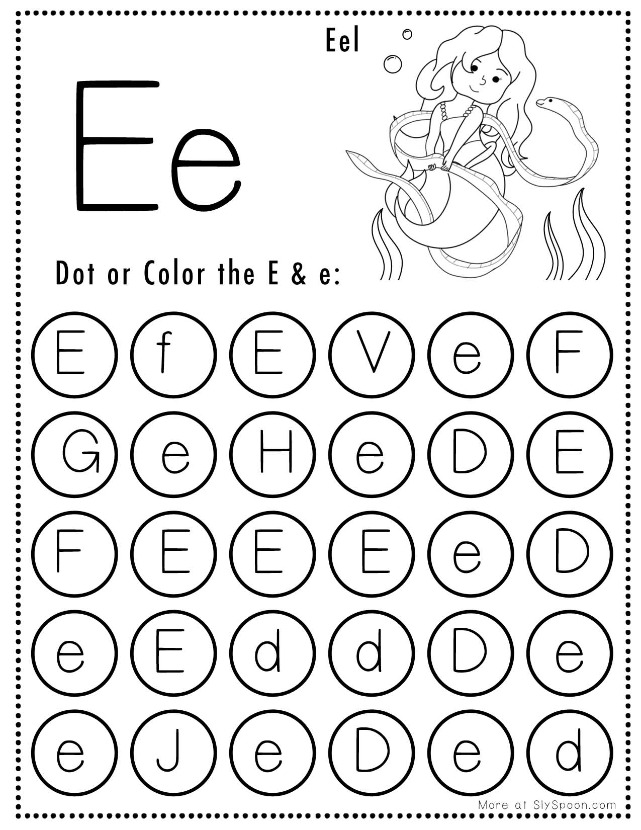 Free Alphabet Do A Dot Printables Worksheets Letter E Mermaid 