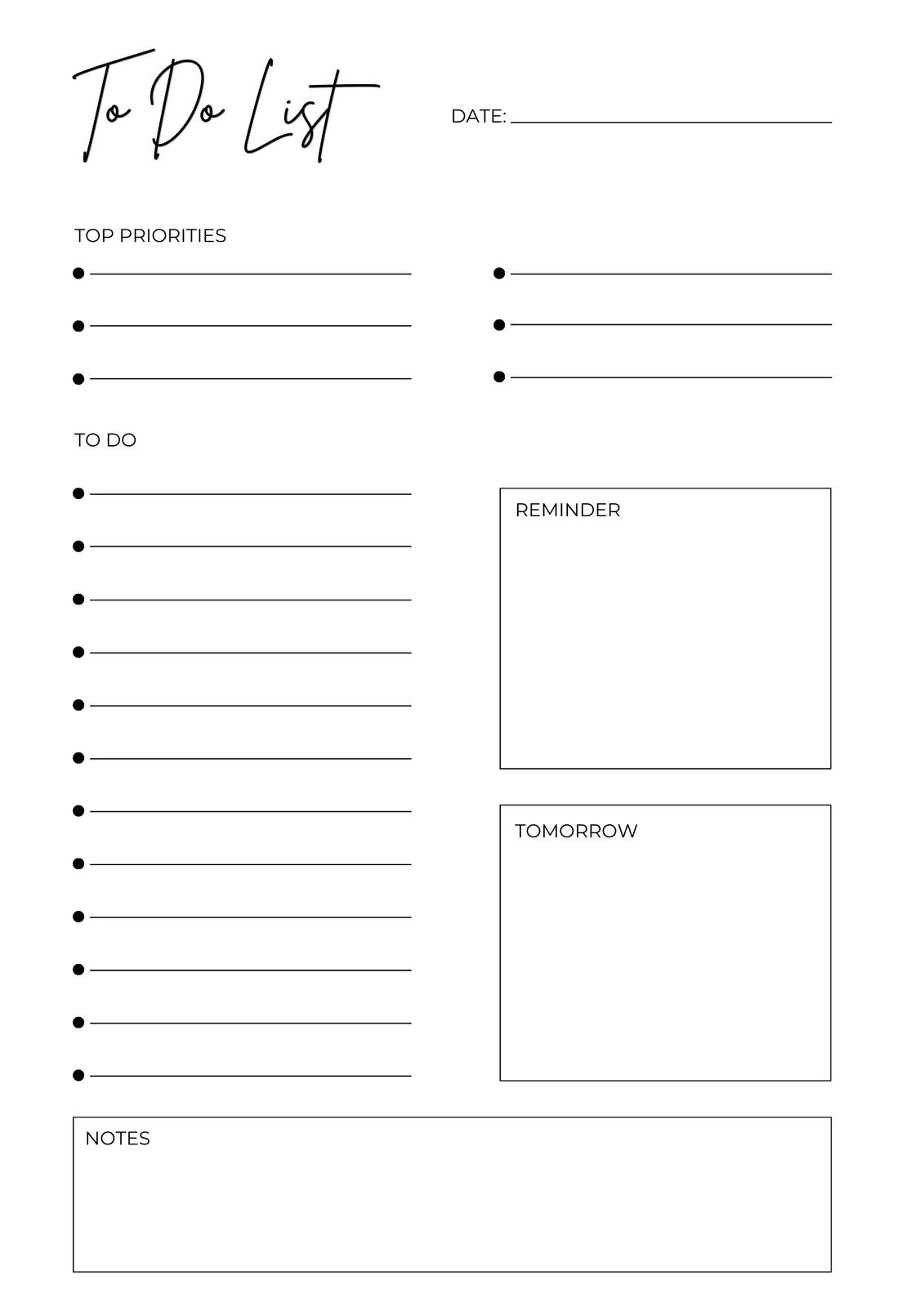 Free Printable To Do List Worksheets