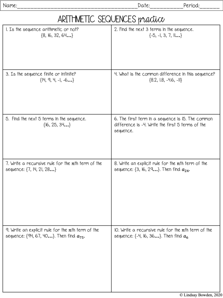 Free Arithmetic Sequences Practice Worksheet Download Free Arithmetic Sequences Practice Worksheet Png Images Free Worksheets On Clipart Library