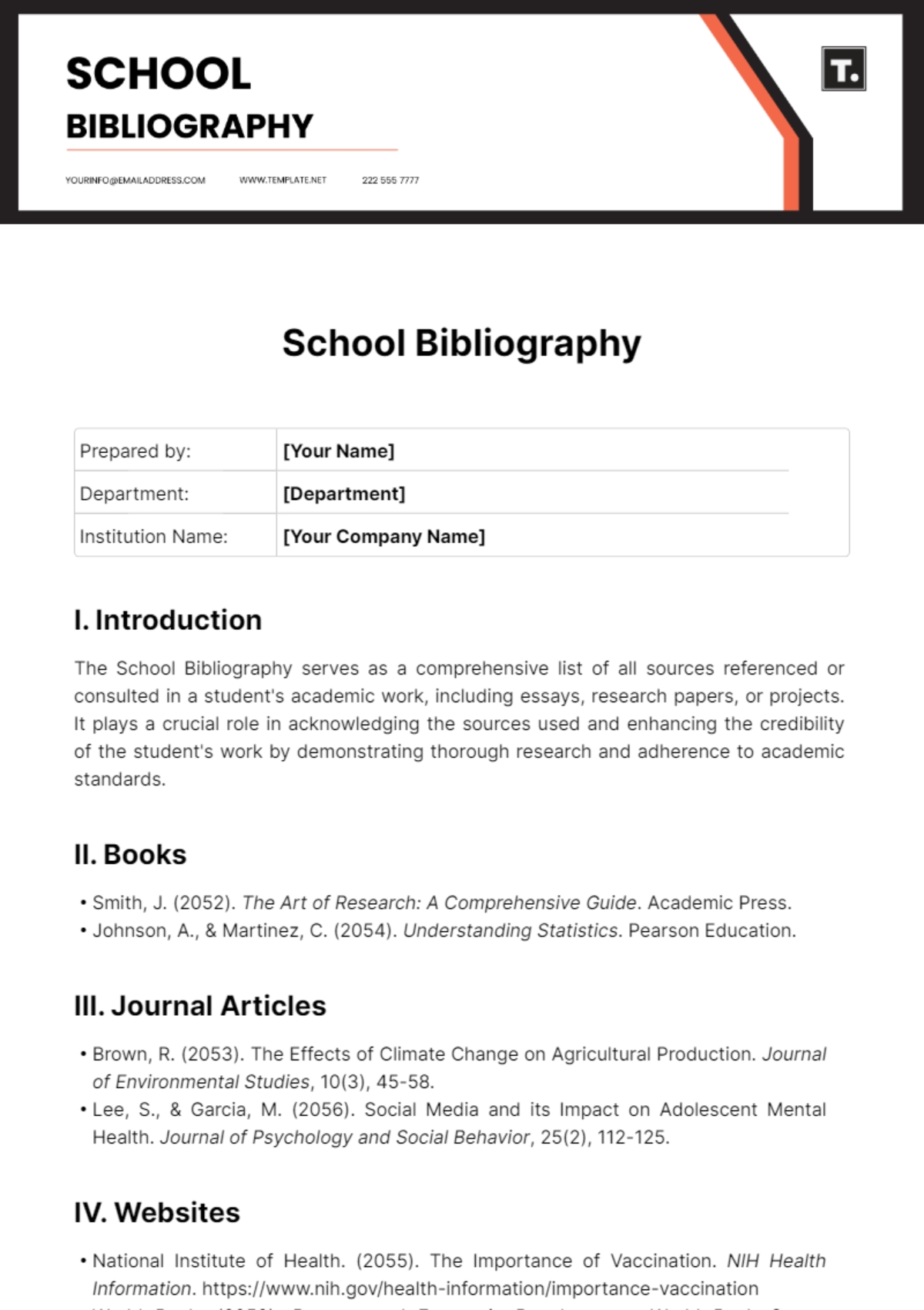 Free Printable Blank Bibliography