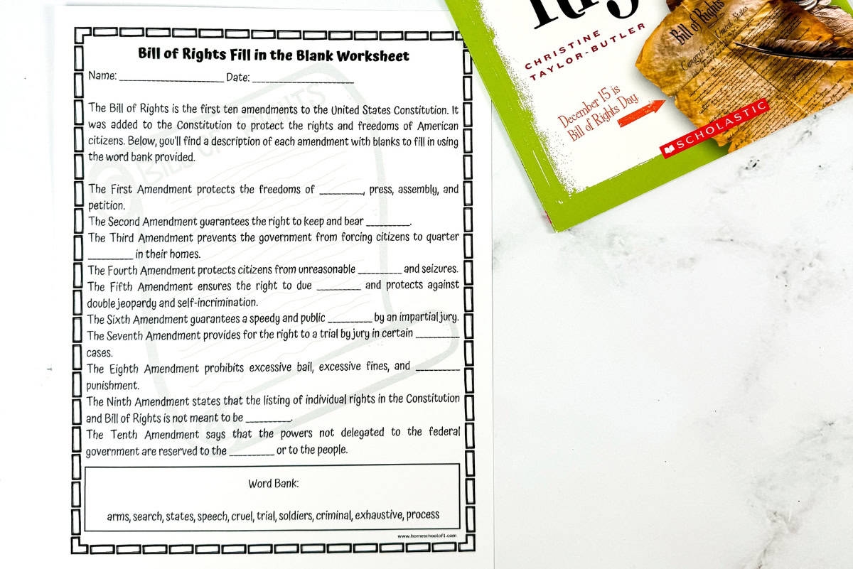 Free Bill Of Rights Worksheet Fill In The Blank 