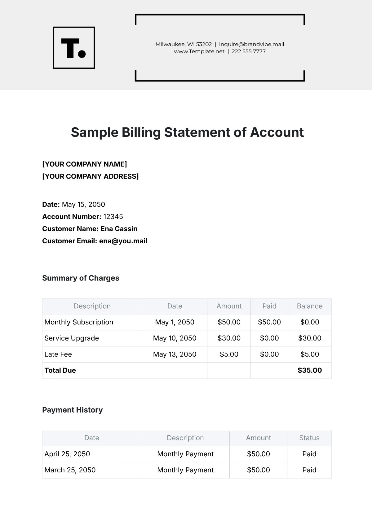 Free Billing Statement Templates To Edit Online And Print
