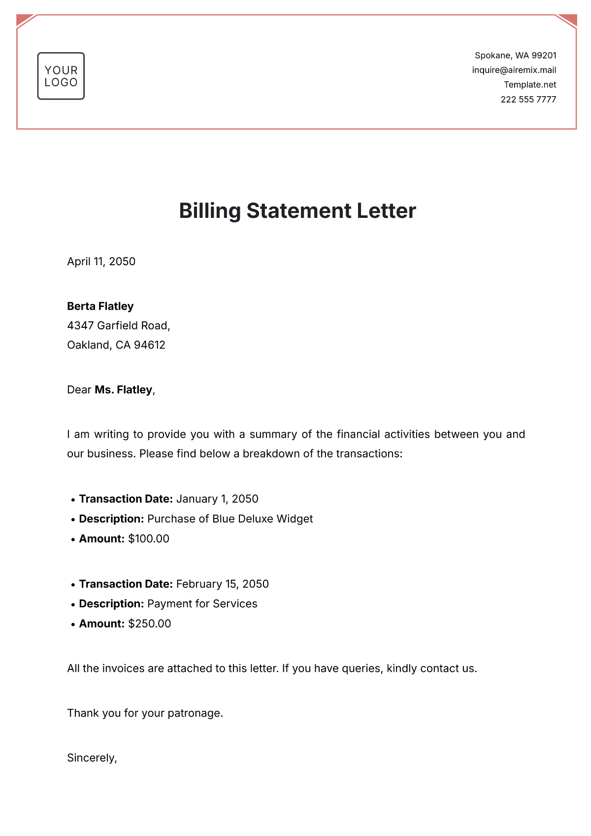 Free Printable Blank Billing Statements